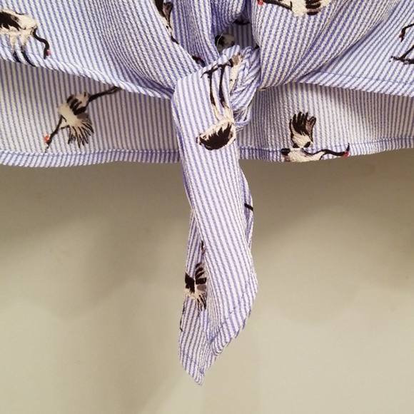 Monteau Blue & White Striped w/Cranes Top Size L - Picture 4 of 8